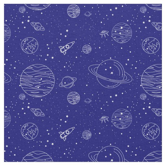 Tissu Thème de l'espace Planètes Rockets Stars sur Bleu (Fermer)