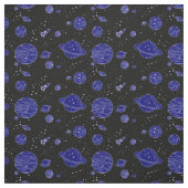 Tissu Thème de l'espace Planètes Rockets Stars sur Noir (Échantillon)