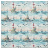 Tissu Thème nautique avec phare et oiseaux (Échantillon)