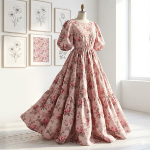 Tissu Thème Rose Floral Rococo Toile de Jouy Française