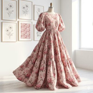 Tissu Thème Rose Floral Rococo Toile de Jouy Française
