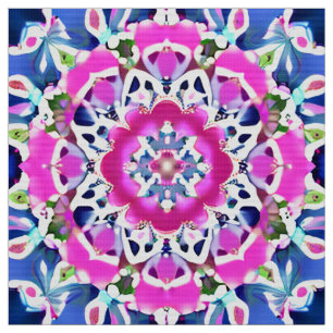 Tissu Tie Dye Mandala Motif Denim bleu et rose