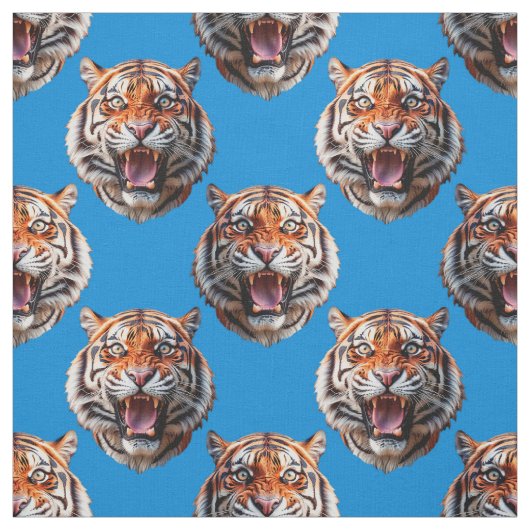 Tissu Tiger Head Pattern Design Blue  (Échantillon)