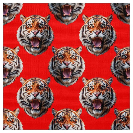 Tissu Tiger Head Pattern Design Red (Échantillon)