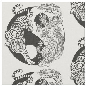 Tissu Tigre contre dragon chinois au Yin yang