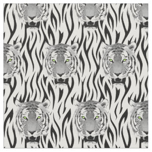 Tissu Tigre noir et blanc avec bandes