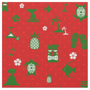 Tissu tiki rétro de Noël tropical rouge