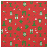Tissu tiki rétro de Noël tropical rouge (Échantillon)