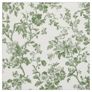 Tissu Toile de fleurs vert antique