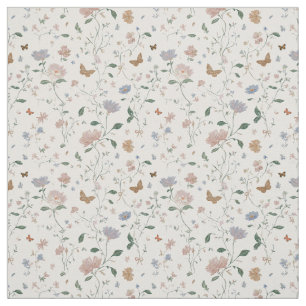 Tissu Toile-De-Jouy Élégante de Fleur Sauvage et Papillo