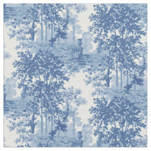 Tissu Toile de paysage bleu vintage avec Urnes et Colonn