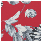 Tissu Toile florale gris argent rouge (Détail)