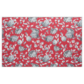 Tissu Toile florale gris argent rouge (Yard)