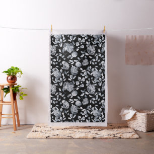 Tissu Toile florale Vintage en gris argenté noir