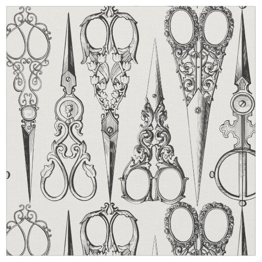 Tissu Toiles de coiffure. ciseaux Vintages. Noir blanc (Fermer)