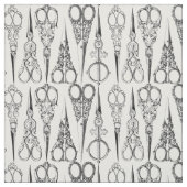 Tissu Toiles de coiffure. ciseaux Vintages. Noir blanc (Échantillon)