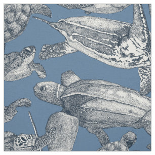 Tissu tortues de mer indigo denim