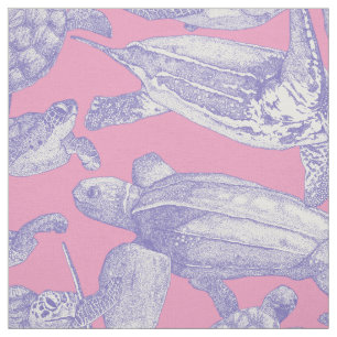 Tissu tortues de mer lavande pastel magenta