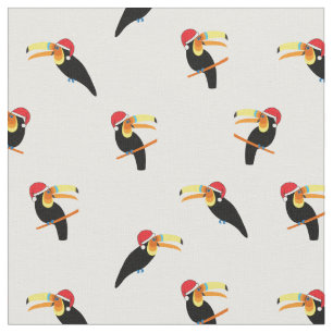 Tissu Toucans tropicaux de Noël à chapeaux de Noël à mot