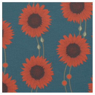 Tissu Tournesol Art Nouveau rétro floral rayures rouge