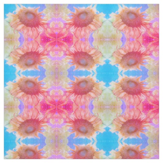 Tissu Tournesol Jaune Rose Bleu Boho Chic Floral (Échantillon)