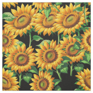Tissu Tournesol Noir Floral Cottagecore Motif Textile