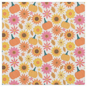 Tissu Tournesols et citrouilles motif automnal