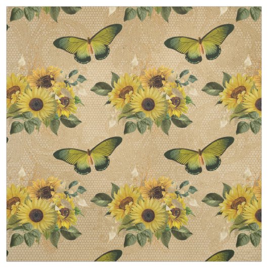 Tissu Tournesols et papillons (Échantillon)