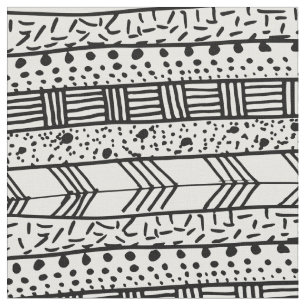 Tissu Traçages géométriques blancs noirs modernes