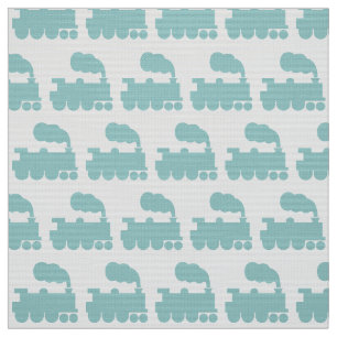 Tissu Train à vapeur Motif - Lt Blue Green et White