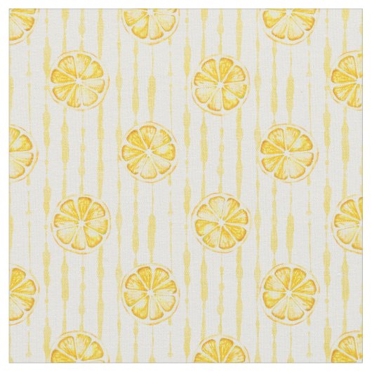 Tissu Tranches de citron lumineuses sur fond rayé (Fermer)