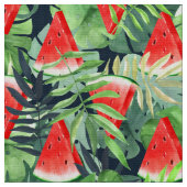 Tissu Tranches de pastèque avec feuilles tropicaux (Fermer)