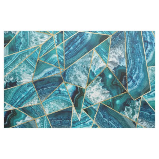 Tissu Triangle géométrique d'or de noir d'agate de bleu (Yard)