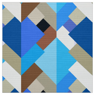 Tissu Triangles Abstraits modernes, Bleu de Cobalt et Br