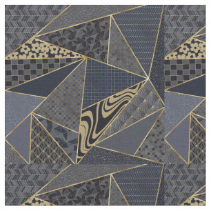 Tissu Triangles bleu or moderne motif géométrique