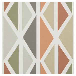 Tissu Triangles d'art géométrique rétro Vert Orange