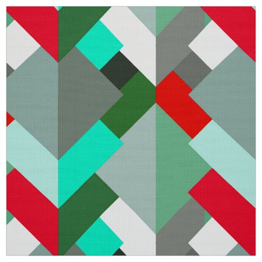 Tissu Triangles, turquoise, rouge, et gris abstraits (Échantillon)