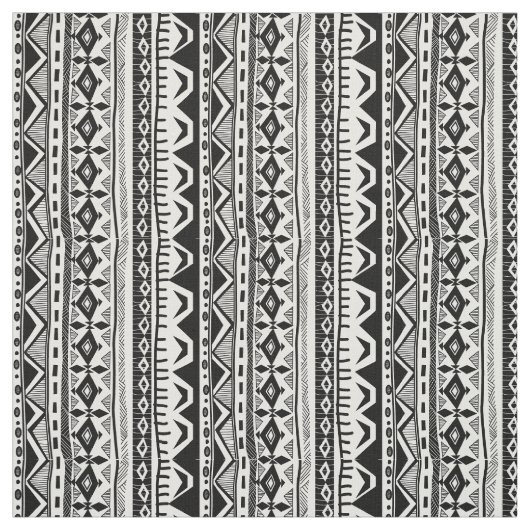 Tissu tribal blanc noir d'impression de rayure (Échantillon)