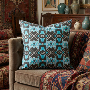 Tissu Tribal Contemporary Turquoise Noir Blanc Motif