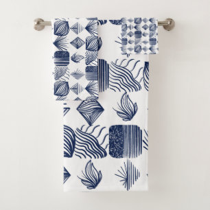 Tissu Tribal des Caraïbes : blanc, bleu marine