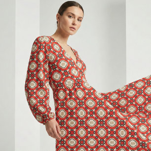 Tissu Tribal Ethnic Boho Chic Géométrique Rouge Beige No