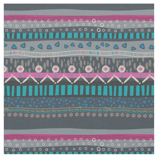 Tissu tribal floral bleu gris d'impression (Fermer)