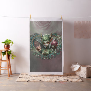 Tissu Trois fées, les compagnons du coeur magique.