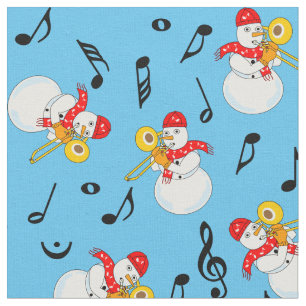 Tissu Trombone Snowman Music Notes Motif