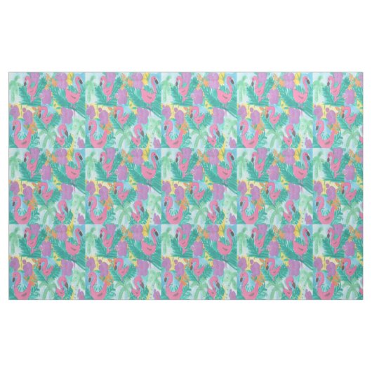Tissu tropical de jungle de Flamant rose (Fat Quarter)