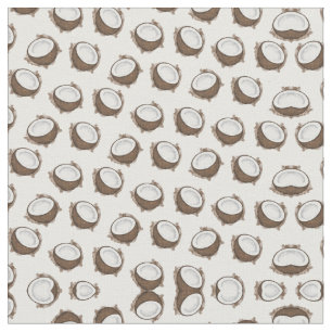 Tissu Tropical Summer Brown Blanc Coco Motif Fruit