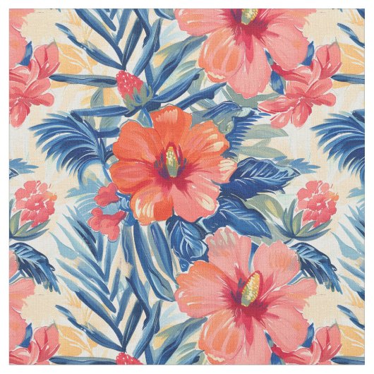Tissu Tropical Summer Floral Pattern Hibiscus Fleurs (Fermer)