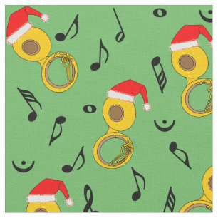 Tissu Tuba Santa Hat Notes musicales Motif