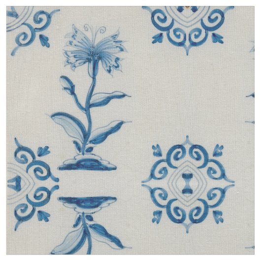 Tissu Tuile bleue néerlandaise de fleur (Fermer)