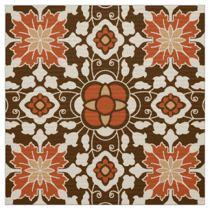 Tissu Tuile marocaine florale, brun, rouille et beige